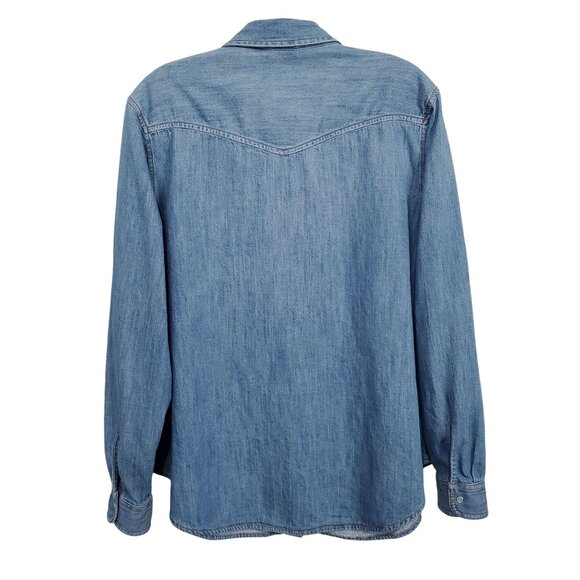 Old Navy Womens XL Shirt Denim Chambray Long Sleeve Western Pearl Snap Buttons - Picture 3 of 9